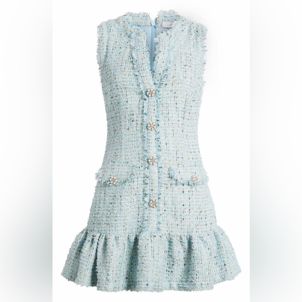 Likely Angeline Button Front Tweed Minidress in Blue Multi